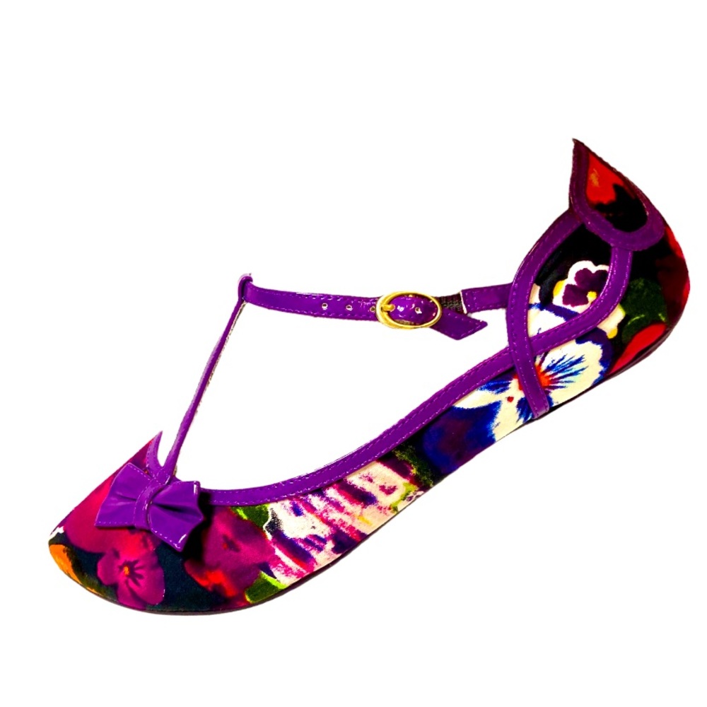 Anthropologie Poetic License NEW Womens Purple Flats 9 40 Floral Bow Shoes - Picture 10 of 13